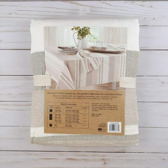 Fabric Tablecloth Natural Stripe Beige Ivory - Picture 3 of 3